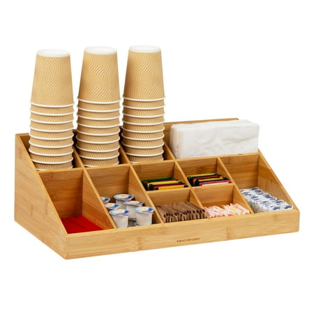 Mind Reader - 11-Compartment Coffee Condiment Organizer - Brown Bamboo