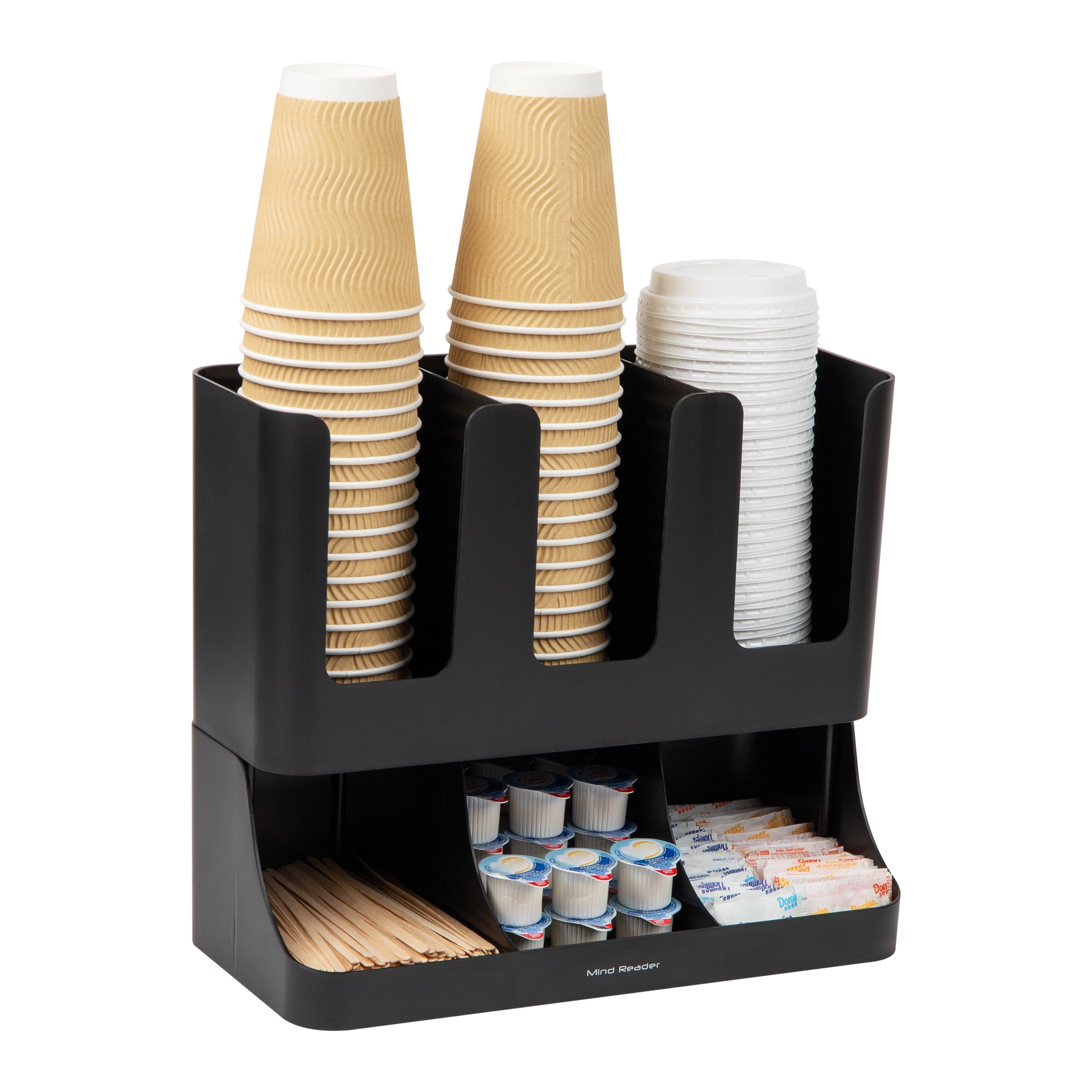 Mind Reader Flume Six-Section Upright Coffee Condiment/Cup Organizer, Black, 11.5