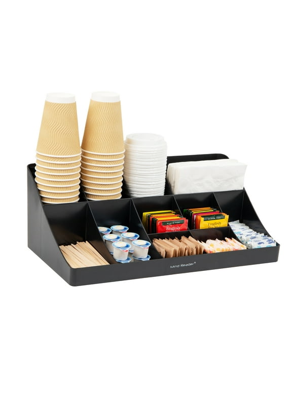 Mind Reader Cup and Condiment Station, Countertop Organizer, 17.87"L x 9.5"W x 6.62"H, Black
