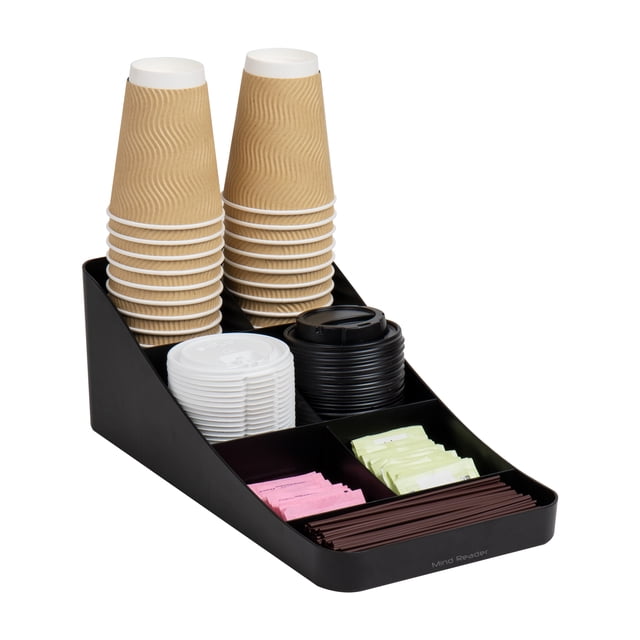 Mind Reader Cup and Condiment Station, Countertop Organizer, Coffee Bar, Black
