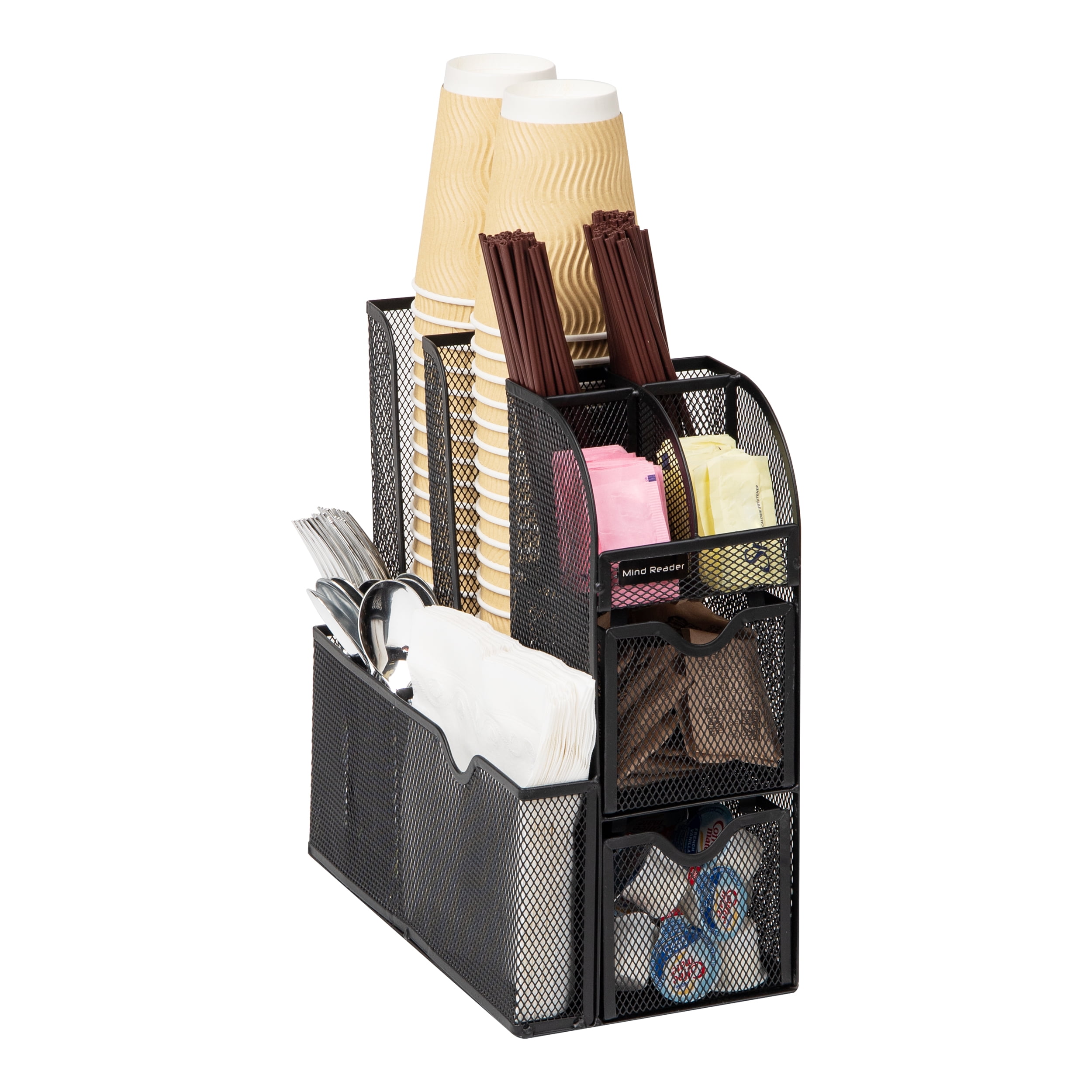Black Metal 11-Compartment Coffee and Condiment Organizer