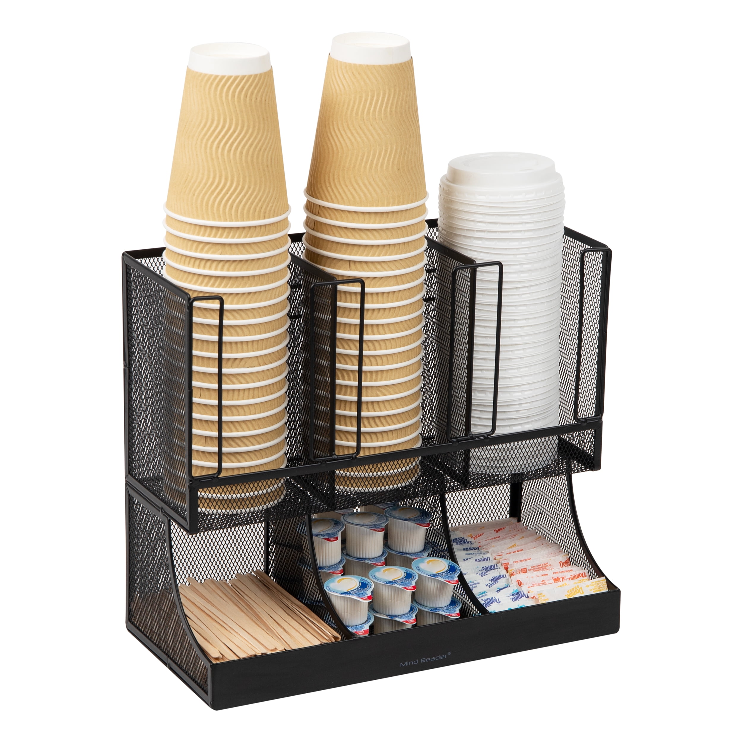 Black Metal Mesh Coffee and Tea Condiment Organizer Station
