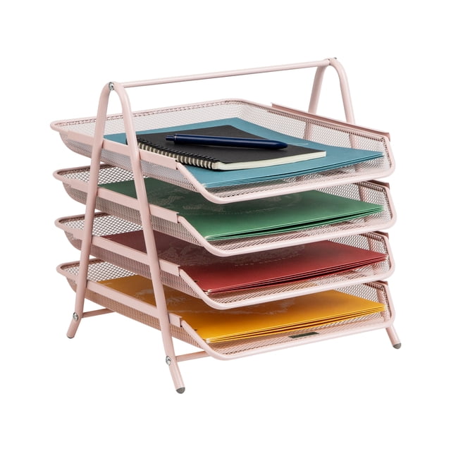 Mind Reader Desk Organizer with 4 Sliding Trays, Pink