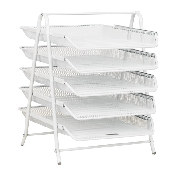 Mind Reader Multi-Tier Desk Organizer with 5 Sliding Trays, White