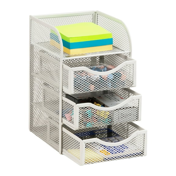 Mind Reader Desktop Accessory Storage, Paper Binder Clip Basket, Workspace, Office, Metal Mesh, 4.75"L x 5"W x 8"H, White