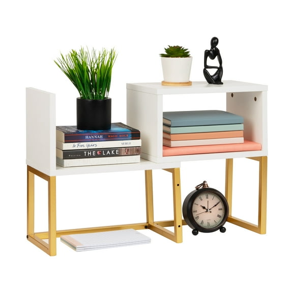 Mind Reader Desktop Bookshelf, 5-Compartment Organizer, Metal, MDF, White