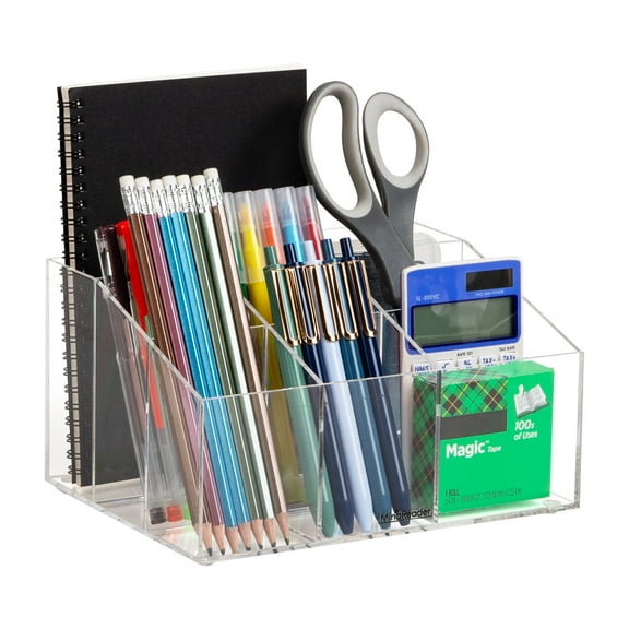 Mind Reader Desktop Organizer, 7-compartment, Office Essentials, 8.5"L x 6.5"W x 4.75"H, Clear