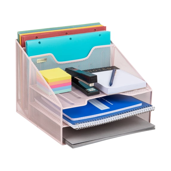 Mind Reader Desktop Organizer, File Holder, Paper Trays, Metal, 12.5"L x 11.5"W x 9.5"H, Pink
