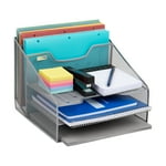 Mind Reader Desktop Organizer, Vertical File Holder, Paper Trays, Office, Metal Mesh, 12.5"L x 11.5"W x 9.5"H, Silver