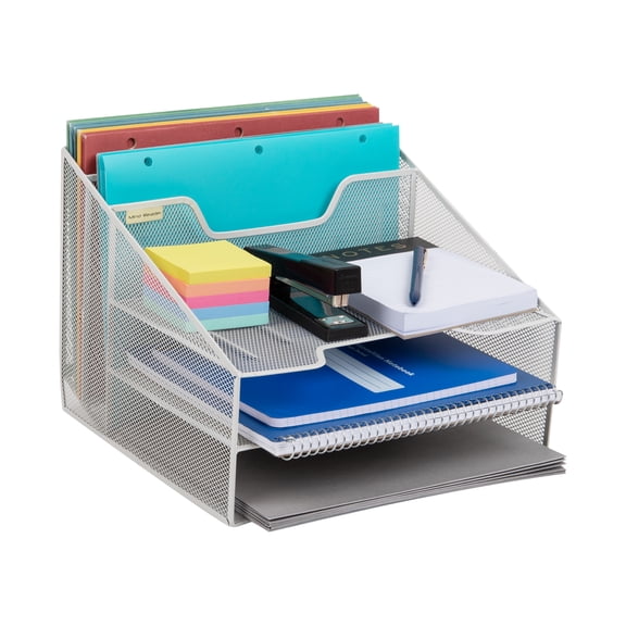 Mind Reader Desktop Organizer, File Holder, Paper Trays, Metal, 12.5"L x 11.5"W x 9.5"H, White