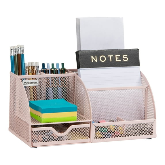 Mind Reader Desktop Organizer, File Storage, Accessory Storage, Workspace, Office, Metal Mesh, 11"L x 5.5"W x 5"H, Pink