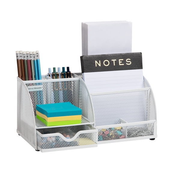 Mind Reader Desktop Organizer, File Storage, Accessory Storage, Workspace, Office, Metal Mesh, 11"L x 5.5"W x 5"H, White