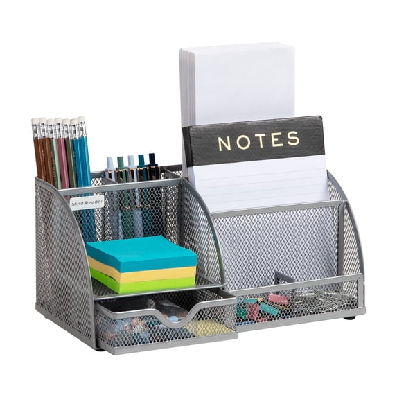Mind Reader Desktop Organizer, File Storage, Accessory Storage, Workspace, Office, Metal, Silver