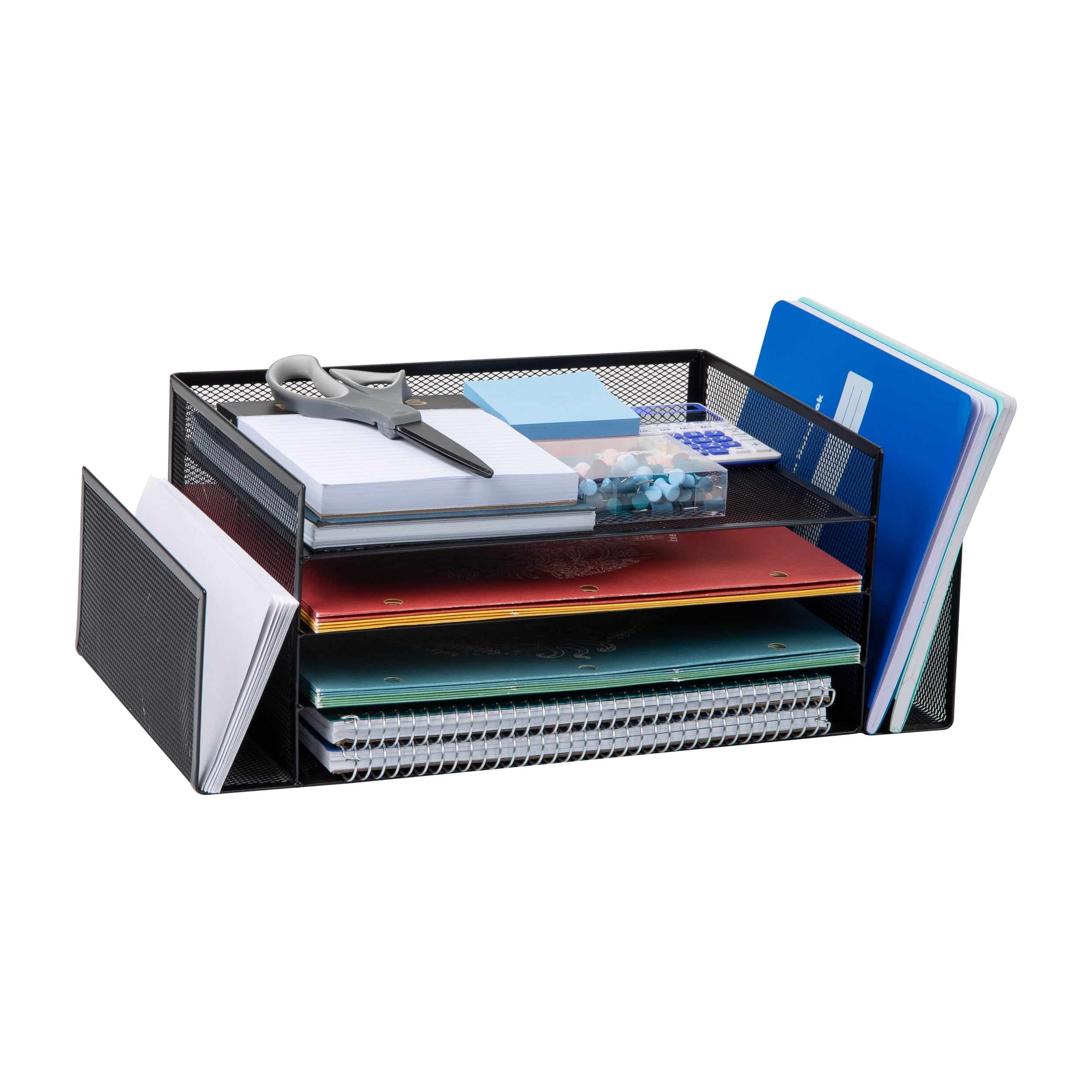 Black Metal Mesh Multifunctional Desktop Organizer with Six Compartments