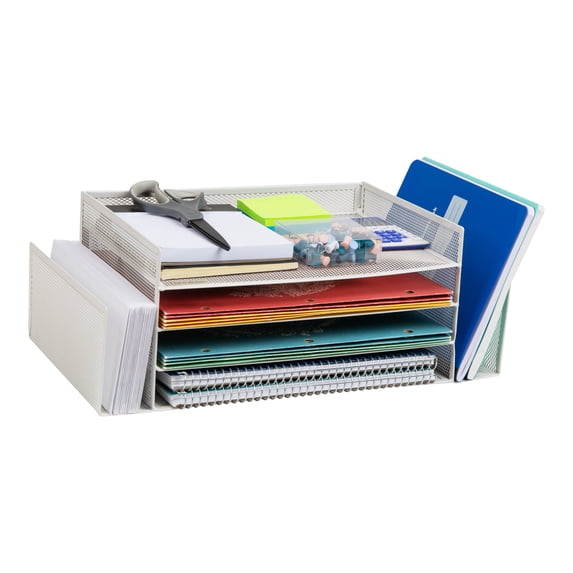 Mind Reader Desktop Organizer, File Storage, Paper Tray, Workspace, Office, Metal, White