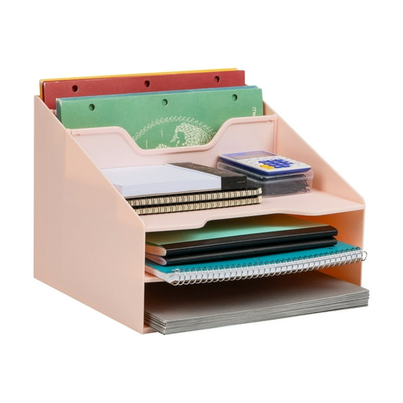 Mind Reader Desktop Organizer, Vertical File Holder, Paper Trays, Office, Plastic, 12.5"L x 11.75"W x 9.5"H, Pink