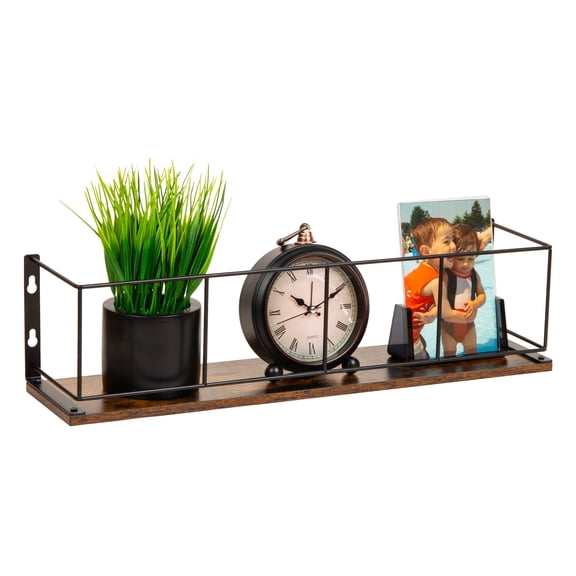 Mind Reader Desktop Shelf for Office Organization and Display, Mounting Hardware Included, Metal and Wood, Brown