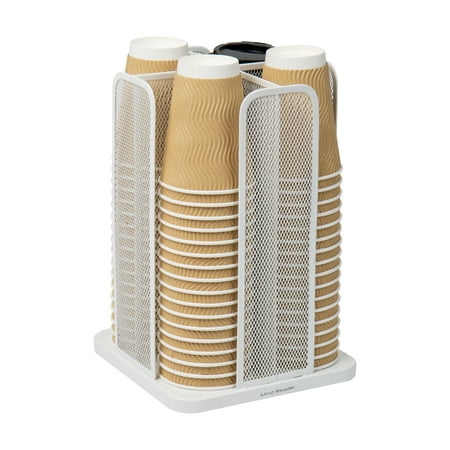 Mind Reader - 4-Compartment Carousel Cup and Lid Organizer - White Metal Mesh