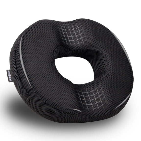 Mind Reader Donut Pillow Seat Cushion with Air-Cloud Technology, Tailbone, Hemorrhoid, Pregnancy Relief, Black