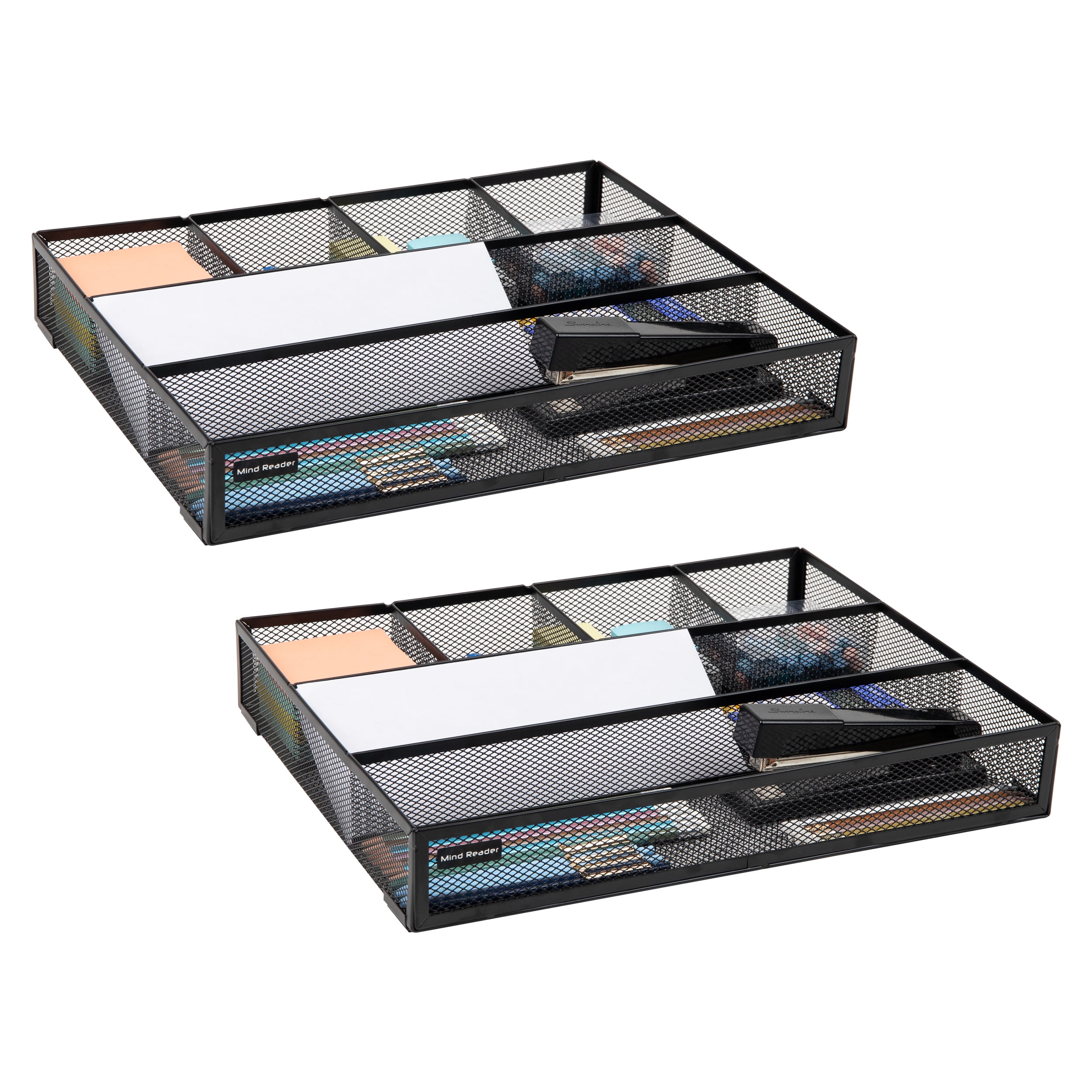 Mind Reader Mind Reader 2 Piece Mesh Deep Drawer Organizer, Desk Accessories Organizer, Black Wire Mesh 6 Compartments, Storage Drawer Organizer, Black