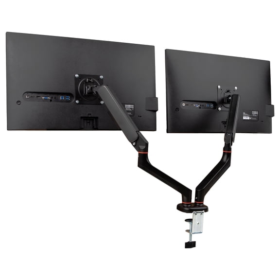 Mind Reader Dual Monitor Gas Spring Desk Mount, Counter-Balance Arm for Monitors, Vesa 75x75 / 100x100, 180 Rotation, 65 Tilt, 180 Swivel, Black