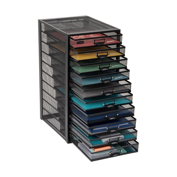 Mind Reader 10-Drawer Desk Organizer for Office Supplies, Crafts, Mail Sorting & More, Metal Mesh, Black