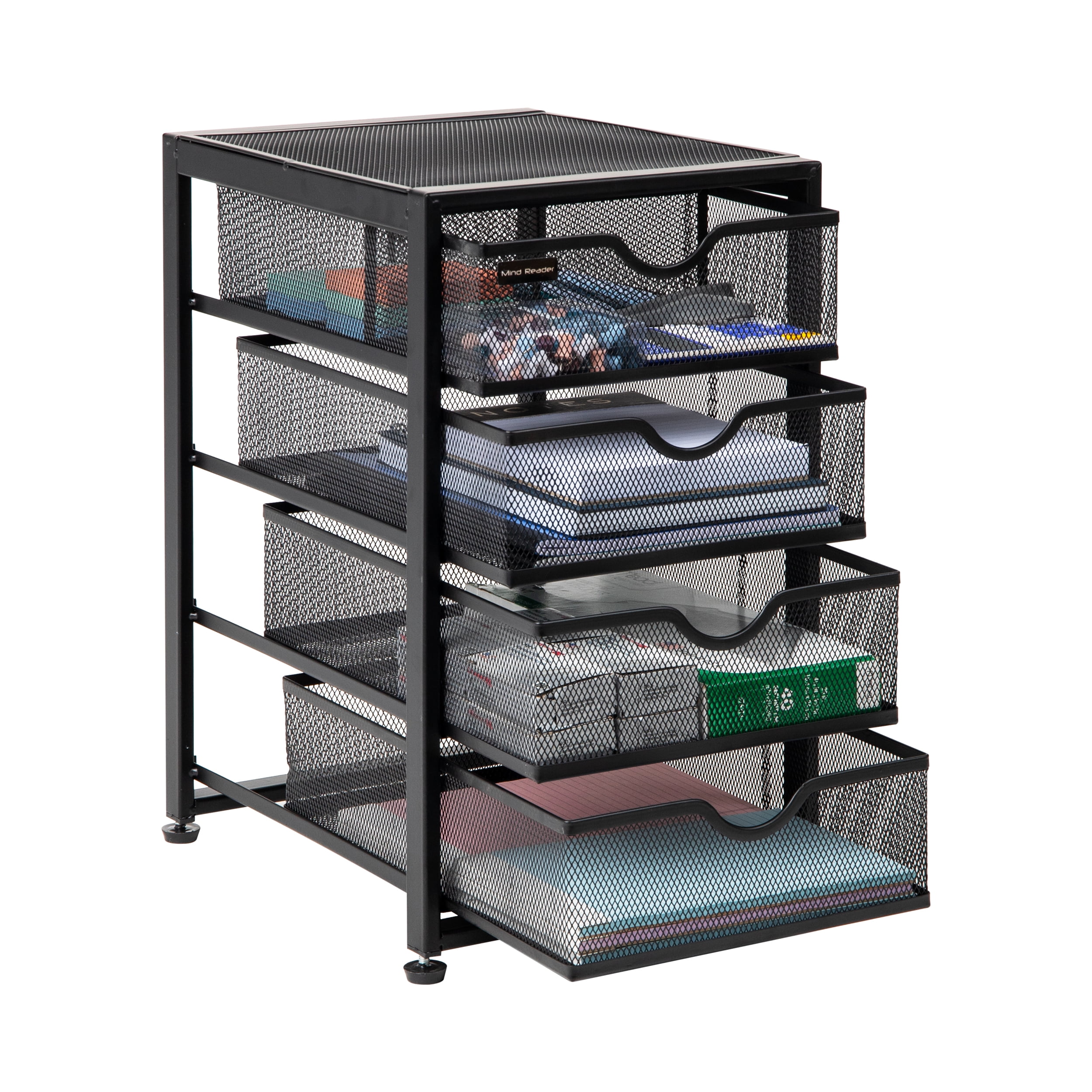 Compact Black Metal Mesh 4-Drawer Cabinet Organizer