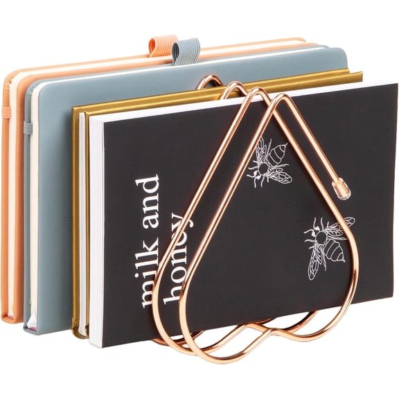 Mind Reader Heart-Shaped Desktop File Organizer, 5-Slot Metal Folder Rack, Magazine & Book Holder, Rose Gold