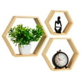 thumbnail image 1 of Mind Reader Hexagon Floating Shelves, Set of 3, Wall Decor, Honeycomb Accent Shelf, Cabinet Organizer, Office, Bamboo, 13.75"L x 3.125"W x 12"H, Brown, 1 of 5