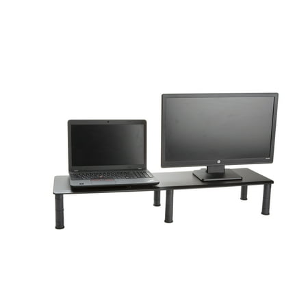 Mind Reader - Dual Monitor Stand, Height Adjustable, Desktop Organizer, Laptop Riser, Office, 38.5"L x 11"W x 2.55-6.5"H - Black