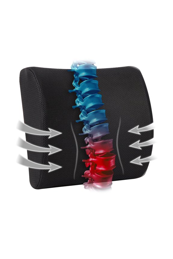 Lumbar Support Pillow with Air-Cloud Technology, Office Chair Back Cushion, Memory Foam, Black