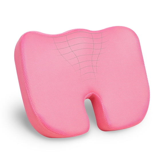 Mind Reader Memory Foam Seat Cushion with Air-Cloud Technology, Sciatica, Coccyx & Hip Pain Relief, Office, Memory Foam, Pink