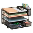 thumbnail image 1 of Mind Reader Mesh Desk Organizer, 3 Trays, 1 Drawer, 2 Pen Holders, Office Desktop Organizer, Metal Mesh, Black, 1 of 6