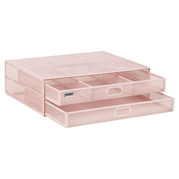Mind Reader Mesh Monitor Stand with Storage Drawer, Ventilated Laptop Riser and Desktop Organizer, Office, Metal Mesh, Pink