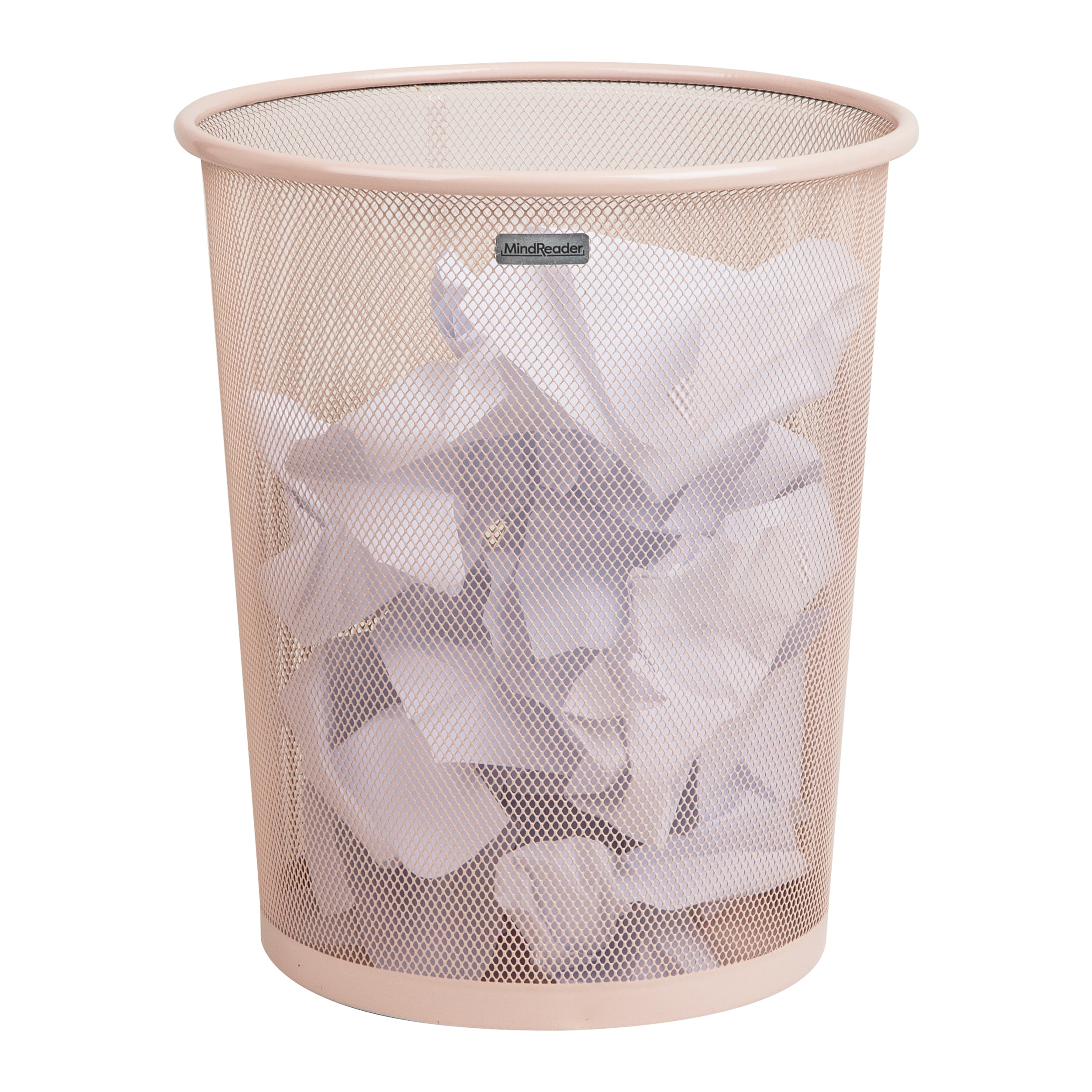 Mind Reader Mesh Trash Can, 16.65L (4.4 gal), Waste Paper Basket, Round, Office, Metal, Pink