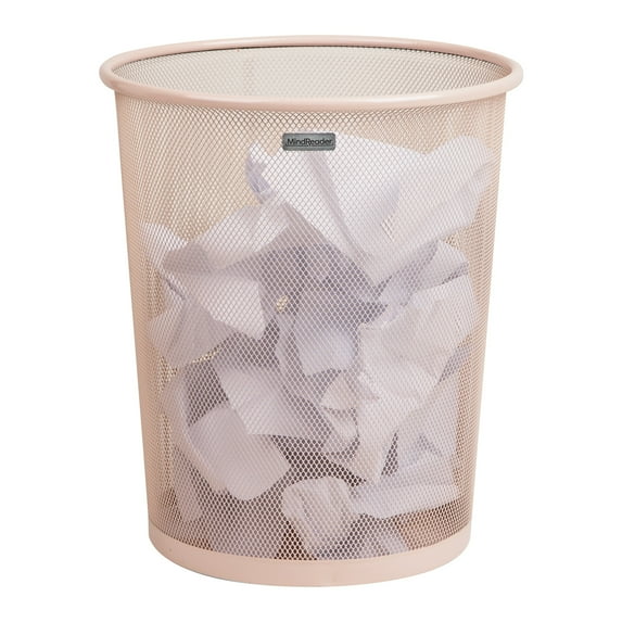 Mind Reader Mesh Trash Can, 16.65L (4.4 gal), Waste Paper Basket, Round, Office, Metal, Pink