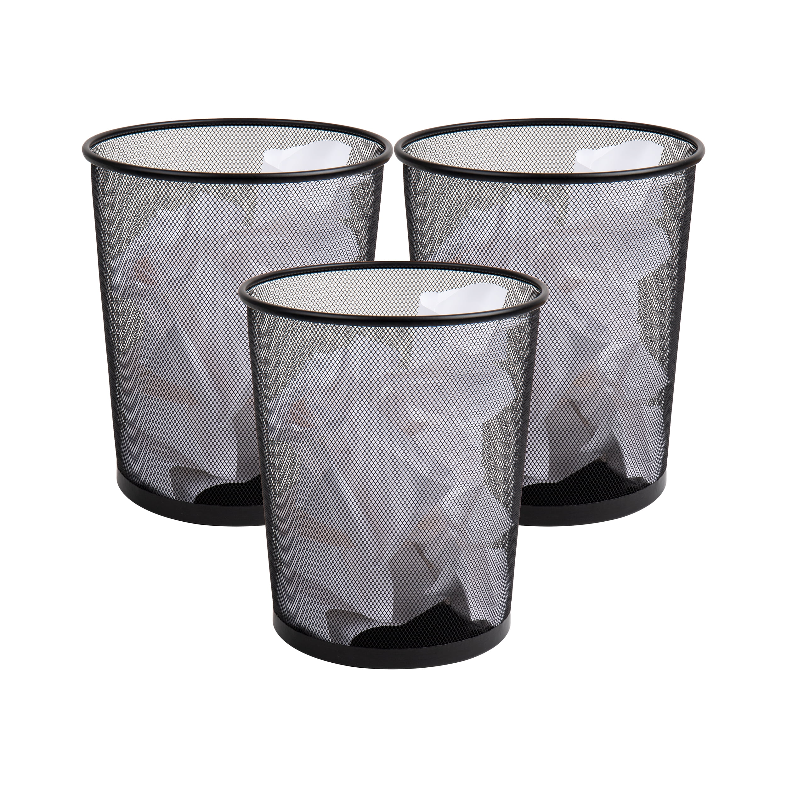 Mind Reader Mesh Trash Can, Set of 3, Waste Paper Basket, Metal, 11.5"L x 11.5"W x 13.75"H, Black