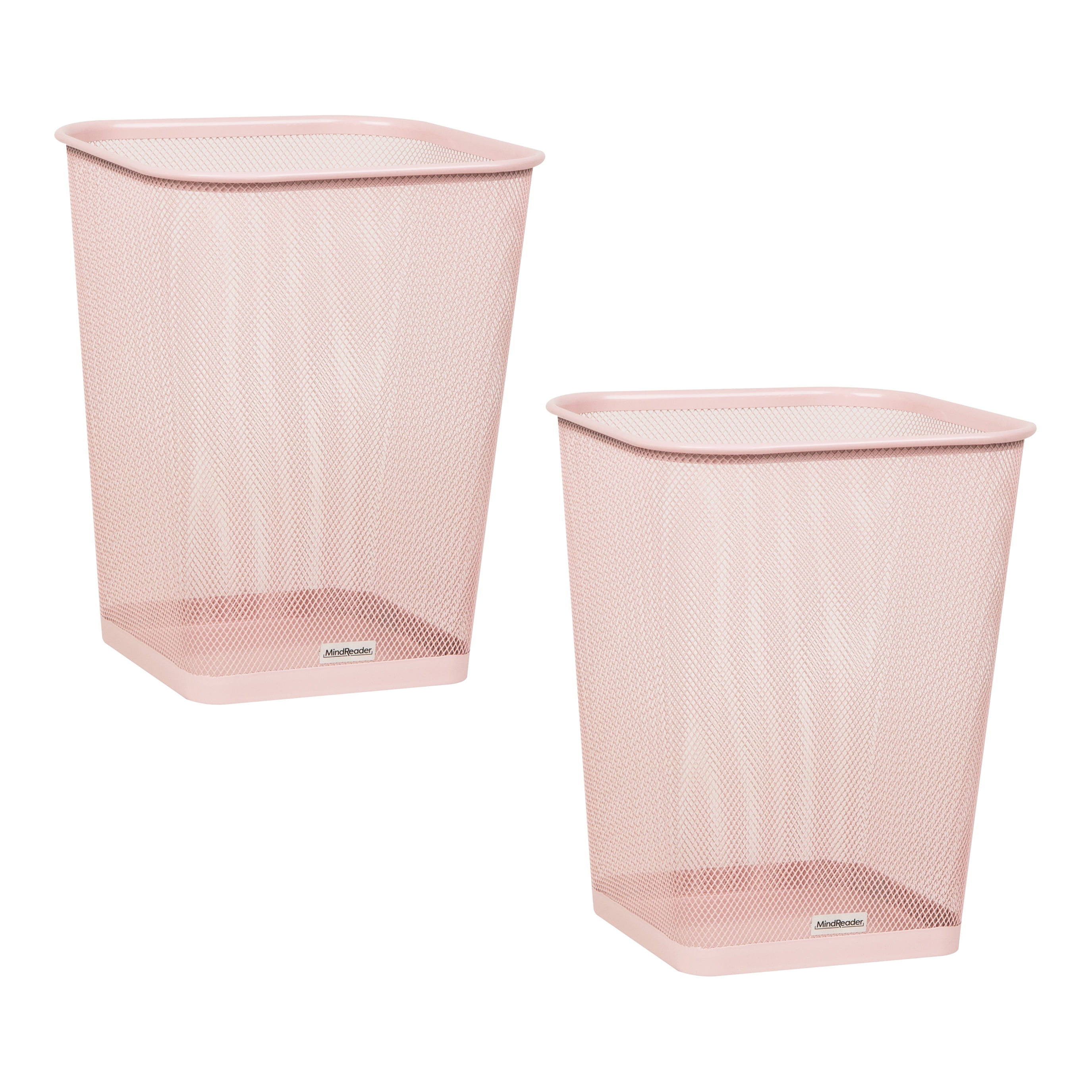Mind Reader Mesh Trash Can, Waste Paper Basket, Square, Office, Metal, Set of 2, Pink