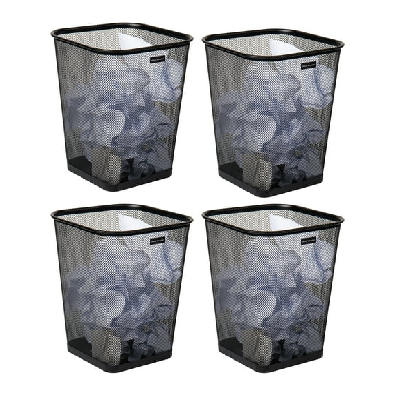 Mind Reader Mesh Trash Can, Waste Paper Basket, Square, Office, Metal Mesh, Set of 4, Black