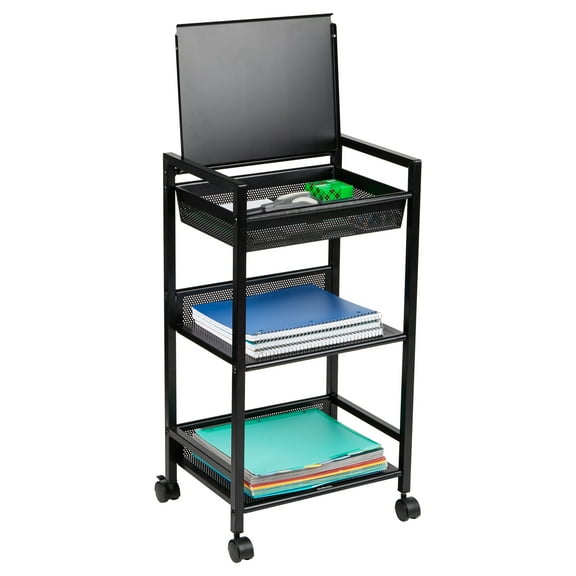 Mind Reader Metal Cart with Covered Compartment, Office Organizer, Storage, 3-Tier, Office, Black