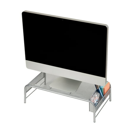 Mind Reader - Monitor Stand, Ventilated Laptop Riser, Desktop Organizer, Storage, Metal Mesh, 19"L x 10.5"W x 5.5"H - Silver