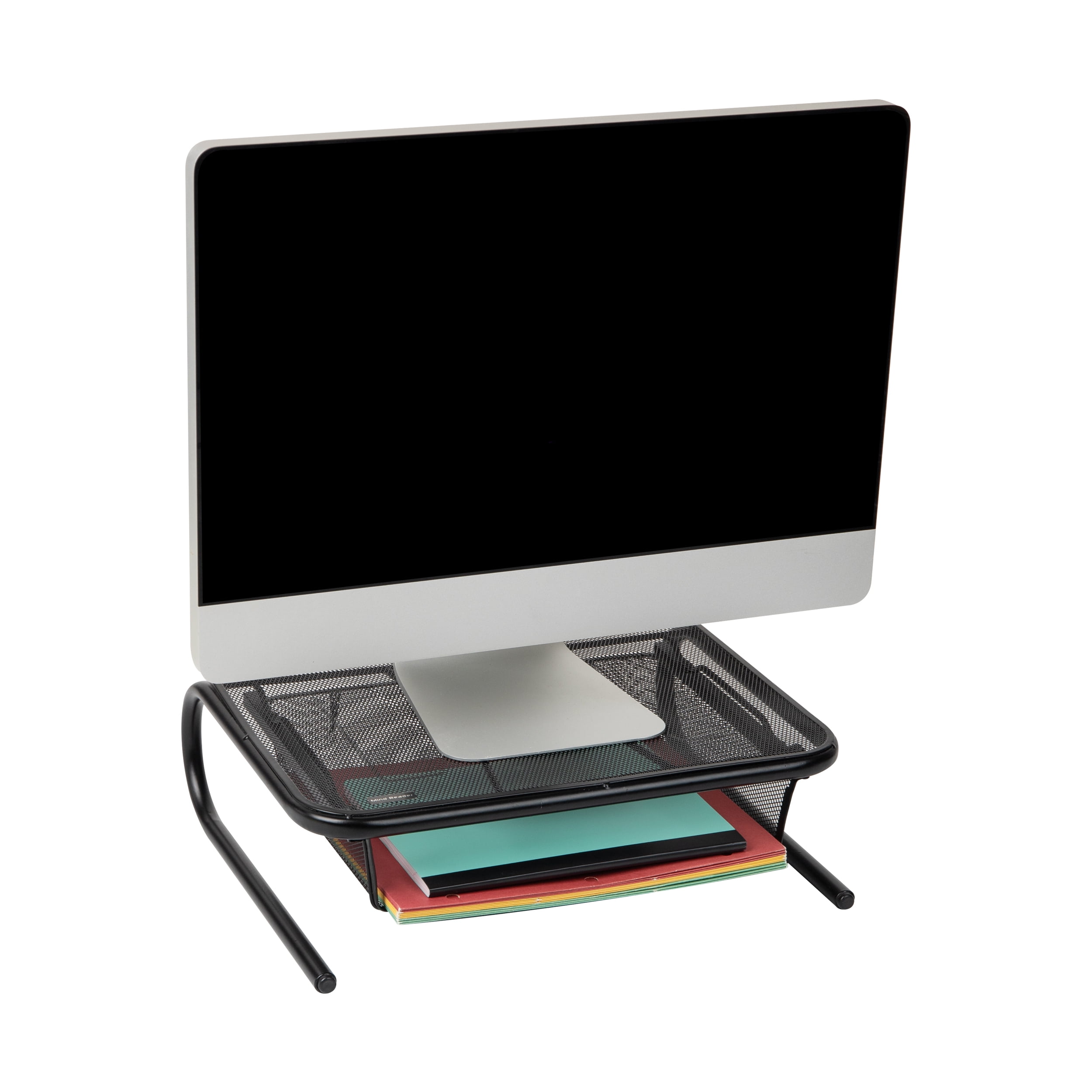 Mind Reader Metal Mesh Monitor Stand and Desk Organizer with Storage