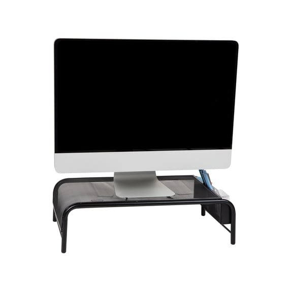 Mind Reader Metal Mesh Monitor Stand with Storage Compartments, Black