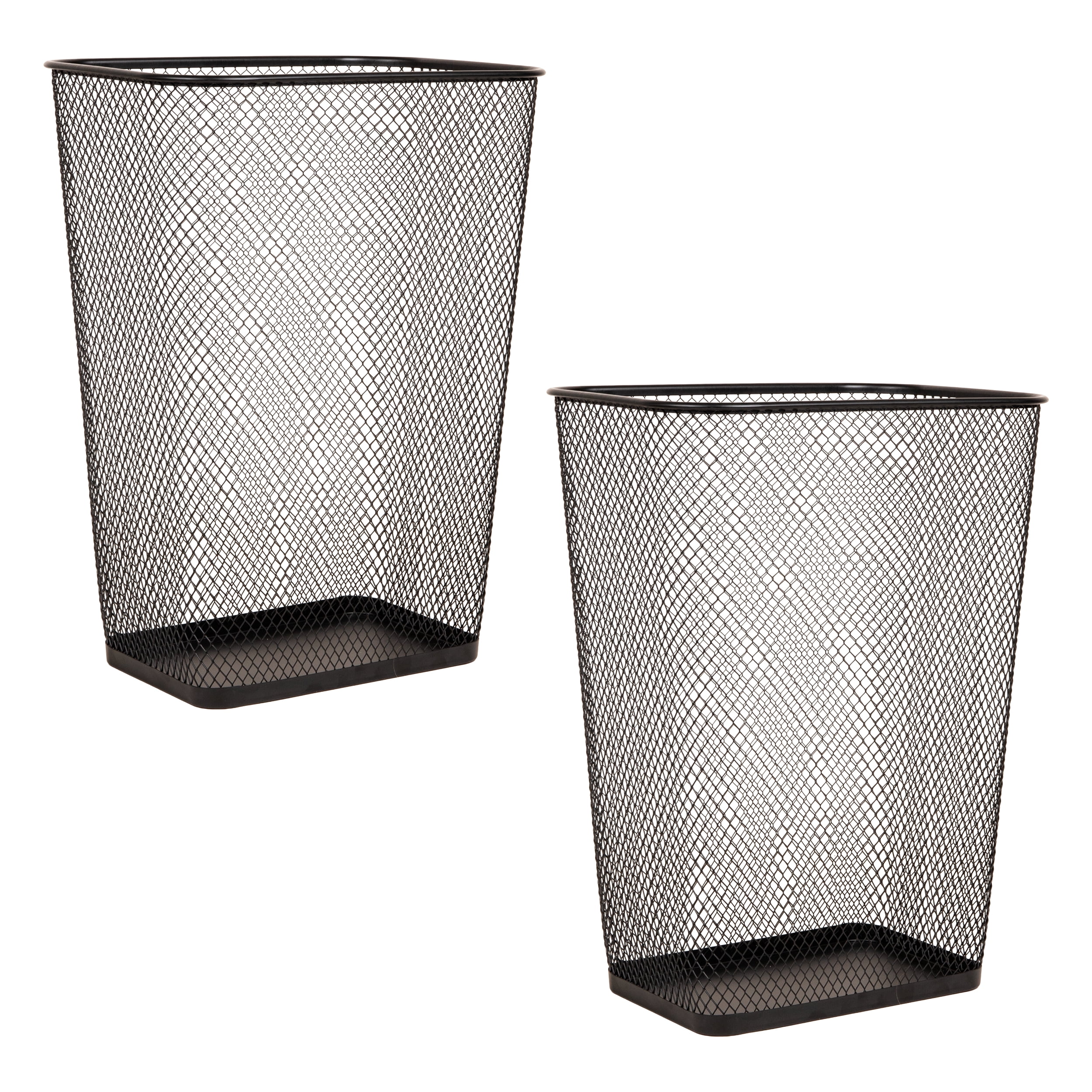 Mind Reader 10 Gallon Executive Waste Paper Bins, Solid Bottom, Non Slip Pads, Office and Home, Metal, Set of 2, Black