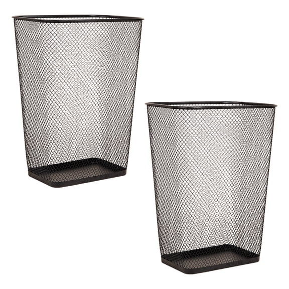 Mind Reader 10 Gallon Executive Waste Paper Bins, Solid Bottom, Non Slip Pads, Office and Home, Metal, Set of 2, Black
