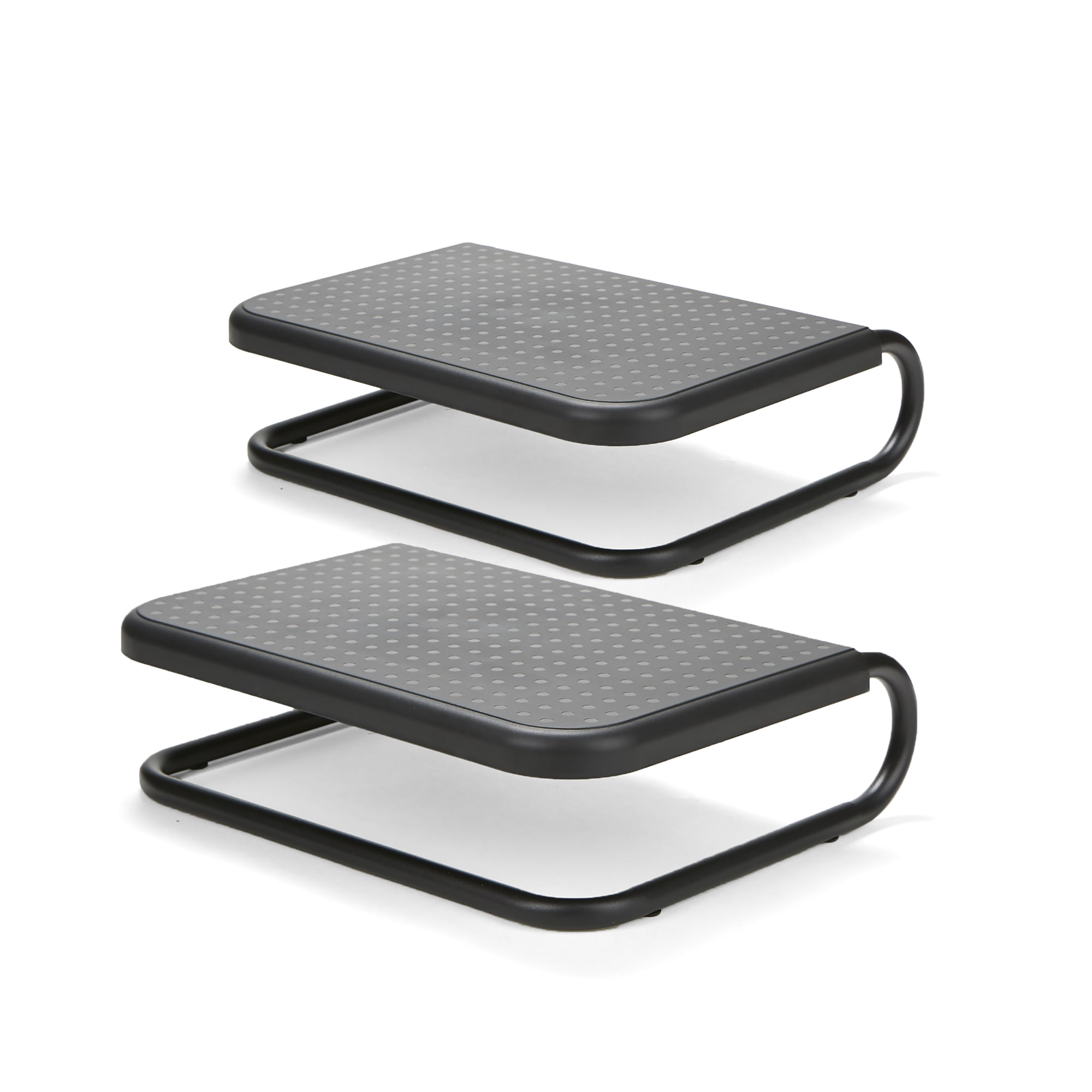 Mind Reader Metal Monitor Stand, Desk Riser Desktop Organizer 14.25"L x 11"W x 4.25"H, Set of 2, Black