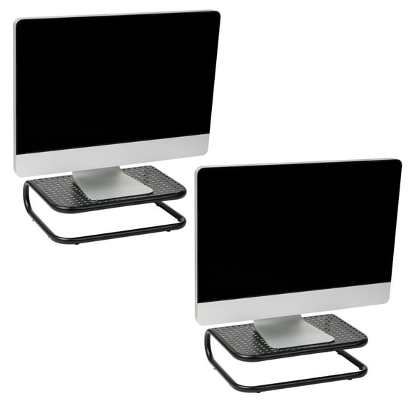 Mind Reader Metal Monitor Stand, Desk Riser Desktop Organizer 14.25"L x 11"W x 4.25"H, Set of 2, Black