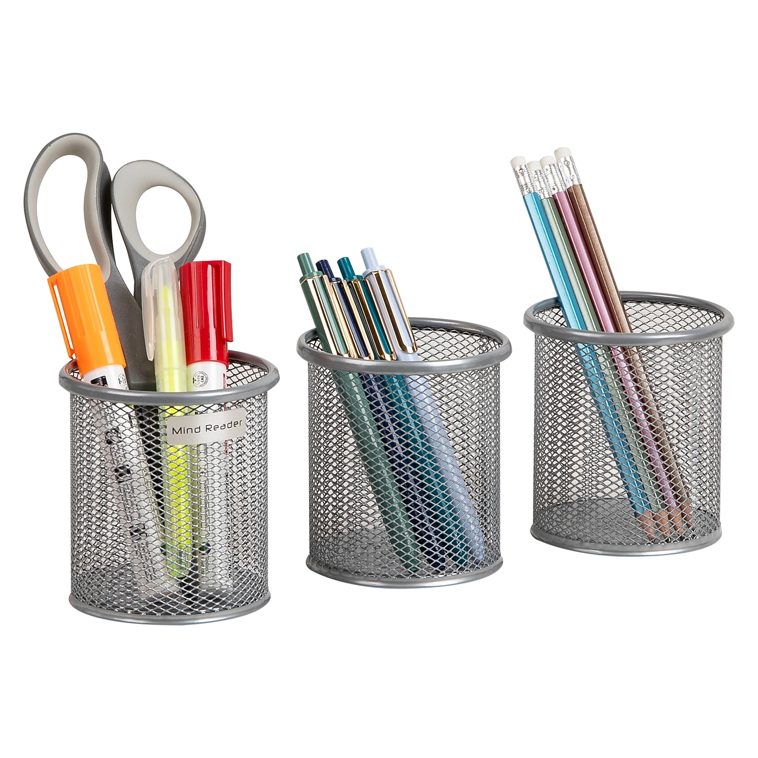 Mind Reader Metal Pen and Accessory Holder Desk Organizer Silver 3-Pieces (CLIPMESH3-SIL)