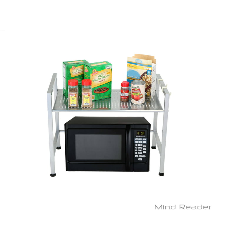 Mind Reader Microwave Shelf Counter Unit with Hooks - Black