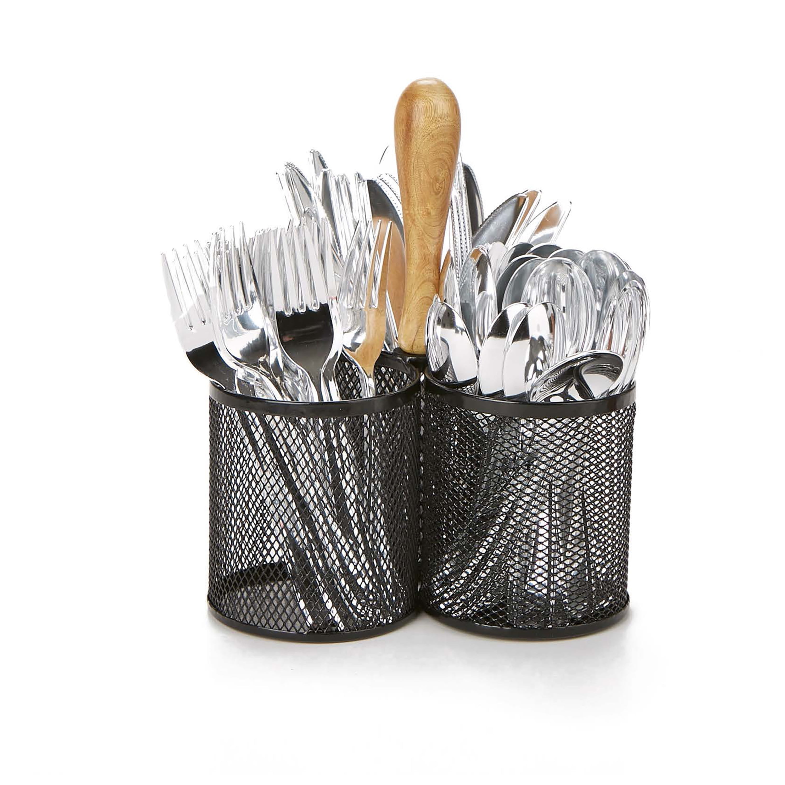 mDesign Plastic Cutlery Storage Organizer Caddy Bin Tote with Handle - Clear